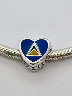 Pandora St.Lucia Heart charm Saint Lucia Flag Pendant, S925 Sterling Silver